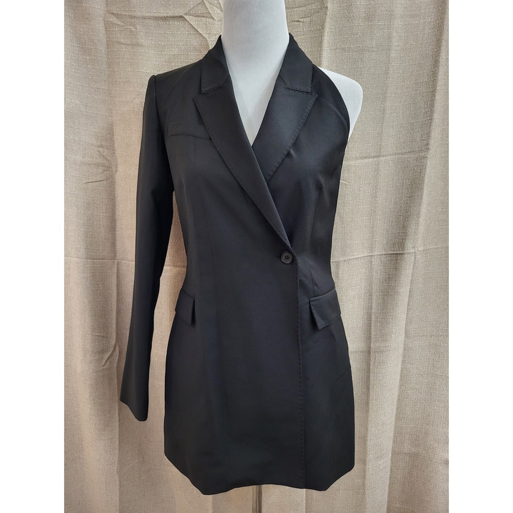 Zara Black One Shoulder Blazer Dress Wool Blend NWT 8643/363 Size Small Sexy
